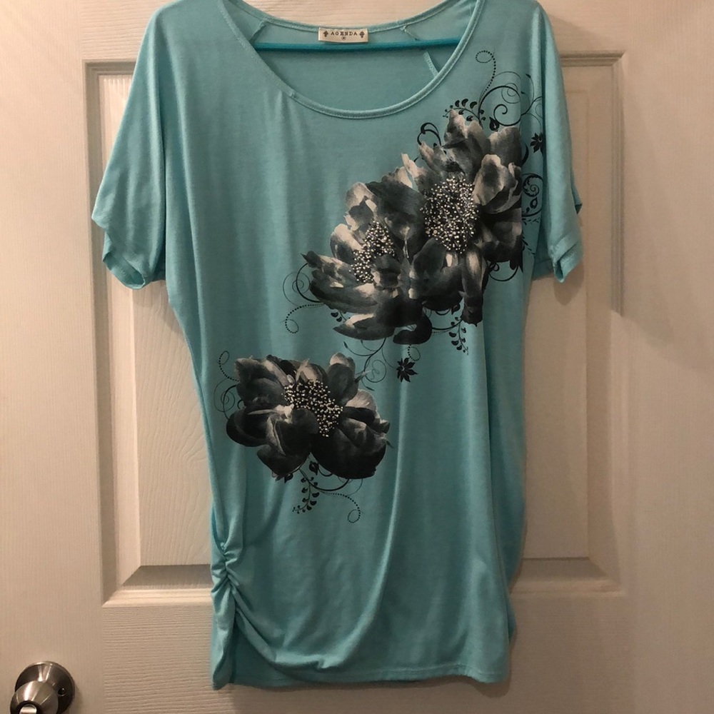 Agenda turquoise floral top